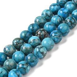 Dodger Blue Natural Dyed Jade Beads Strands, Round, Dodger Blue, 10~10.5mm in diameter, Hole: 1mm, about 37pcs/strand, 14.76''~14.80''(37.5~37.6cm)