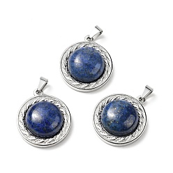 Lapis Lazuli Natural Lapis Lazuli Pendants, with Stainless Steel Color Tone 304 Stainless Steel Findings, Half Round Charm, Dyed, 24.5x21x8mm, Hole: 3x6mm
