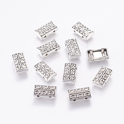 Antique Silver Tibetan Style Alloy Multi-strand Links, Rectangle, Lead Free and Cadmium Free, Antique Silver, 14x8x3mm, Hole: 2mm
