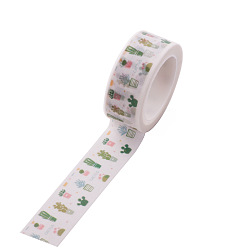 White DIY Scrapbook Decorative Paper Tapes, Adhesive Tapes, Cactus, White, 15mm, 5m/roll(5.46yards/roll)