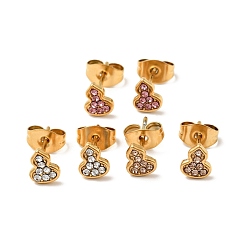 Mixed Color Rhinestone Gourd Stud Earrings with 316 Surgical Stainless Steel Pins, Gold Plated 304 Stainless Steel Jewelry for Women, Mixed Color, 6.5x5mm, Pin: 0.8mm