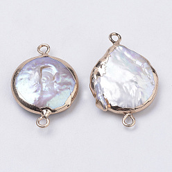 Doré  Connecteurs de liens de perles keshi perle baroque naturelle plaquée, avec les accessoires en fer, Ovale Plat, or, 22~32x15~21x2~8mm, Trou: 1.6mm