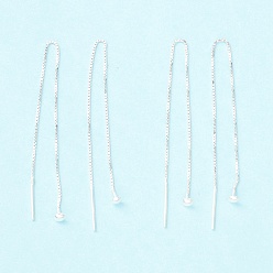 Серебро 925 нить серебристого серебра, длинная цепочка с кисточками и висячими серьгами-гвоздиками для женщин, серебряные, 100 мм, штифты : 0.7 мм