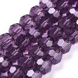 Púrpura Hilos de cristal de imitación de austria, aaa grado, ronda facetada (32 facetas), púrpura, 6 mm, agujero: 0.7~0.9 mm, sobre 68 unidades / cadena, 15.7 pulgada