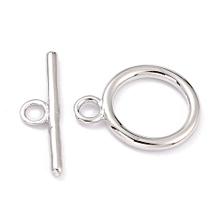 Real Platinum Plated Rack Plating Brass Toggle Clasps, Long-Lasting Plated, Ring, Real Platinum Plated, Ring: 19.5x15.5x2mm, Hole: 2.5mm, Bar: 22x6x2mm, Hole: 2.5mm