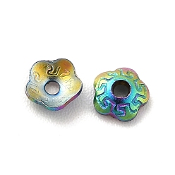 Rainbow Color Ion Plating(IP) 304 Stainless Steel Bead Caps, Flower, 5-Petal, Rainbow Color, 4x4x1mm, Hole: 1mm