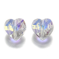 Claro Perlas de vidrio transparentes, facetados, corazón, Claro, 10x10x7 mm, agujero: 1~1.2 mm