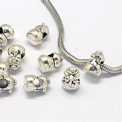 Antique Silver Alloy European Beads, Large Hole Beads, Christmas Snowman, Antique Silver, 13x10x9mm, Hole: 5mm