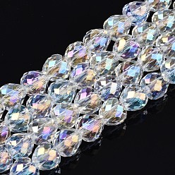 Clair AB Chapelets de perles en verre transparentes  , facette, de couleur plaquée ab , larme, clair ab, 6x6mm, Trou: 1.2mm, Environ 77~80 pcs/chapelet, 17.95 pouces ~ 19.29 pouces ((45.6~49 cmcm)