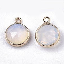 Opalite Opalite Charms, with Light Gold Plated Brass Edge and Loop, Half Round/Dome, Faceted, 14x11x5mm, Hole: 1.5mm
