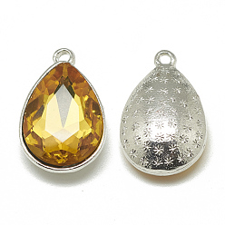 Gold Alloy Glass Charms, Faceted, teardrop, Platinum, Gold, 14.5x9x5mm, Hole: 1.5mm