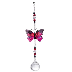 Fuchsia Butterfly Hanging Crystal Prisms Suncatcher, Chain Pendant Hanging Decor, Fuchsia, 250mm
