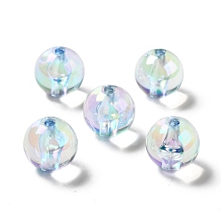 Bleu Ciel Clair Placage uv perles acryliques irisées arc-en-ciel, ronde, lumière bleu ciel, 15~15.5x15.5~16mm, Trou: 2.7mm
