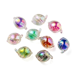 Mixed Color UV Plating Rainbow Iridescent Acrylic Beads, Two Tone Bead in Bead, Fish, Mixed Color, 15x17x15mm, Hole: 3.5mm