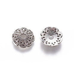 Antique Silver Tibetan Style Alloy Bead Caps, Lead Free and Cadmium Free, Antique Silver, 13x2.5mm, Hole: 2.5mm