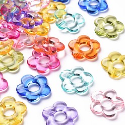 Couleur Mélangete Cadres de perles acryliques transparents, fleur, couleur mixte, 19x20x3.5mm, Trou: 1.6mm, diamètre intérieur: 6.5 mm, environ632 pcs / 500 g