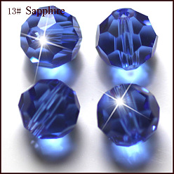Bleu Imitations de perles de cristal autrichien, grade de aaa, à facettes (32 facettes), ronde, bleu, 10mm, Trou: 0.9~1mm