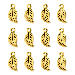 Antique Golden Tibetan Style Alloy Charms, Leaf, Lead Free and Cadmium Free, Antique Golden, 17x8mm, Hole: 2mm