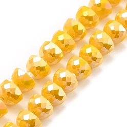 Or Brins de perles de verre à plaque de couleur ab, couleur opaque, facettes demi-tour, or, 7~7.5x5mm, Trou: 1mm, Environ 80 pcs/chapelet, 20.87''~21.26'' (53~54 cm)