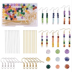 Mixed Stone DIY Stone Beads Earring Making Kit, Including Natural White Jade & Tiger Eye Beads, Synthetic Quartz Crystal & Citrine Beads, Iron Earring Hooks & Pins, 130pcs/box