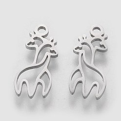 Stainless Steel Color 201 Stainless Steel Pendants, Giraffe, Stainless Steel Color, 17x8x1.1mm, Hole: 1.5mm