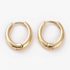 Golden Brass Huggie Hoop Earrings, Long-Lasting Plated, Oval, Golden, 17x15x4mm, Pin: 1mm