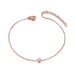 Rose Gold SHEGRACE Classic 925 Sterling Silver Anklet, with Flat Round Grade AAA Cubic Zirconia, Craved with S925, Rose Gold, 8-1/4 inch(21cm)