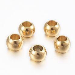 Golden Ion Plating(IP) 304 Stainless Steel Beads, Round, Golden, 4x3mm, Hole: 2mm