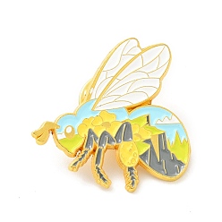 Colorido Pin de esmalte de abeja con montaña, insignia de aleación para ropa de mochila, dorado, colorido, 30x30x1.5 mm