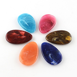 Mixed Color Teardrop Imitation Gemstone Acrylic Big Pendants, Mixed Color, 55x35x10mm, Hole: 2mm, about 38pcs/500g