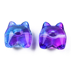 Orchid Transparent Spray Painted Glass Beads, Two Tone, Bear, Orchid, 13x13x9mm, Hole: 1.2mm