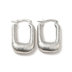 Platinum Rack Plating Brass Rectangle Thick Hoop Earrings for Women, Platinum, 25x16x5.5mm, Pin: 0.8mm