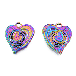 Rainbow Color Ion Plating(IP) 201 Stainless Steel Pendants, Heart, Rainbow Color, 21x18.5x2mm, Hole: 2.5mm