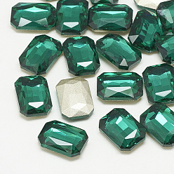 Med.Emerald Pointed Back Glass Rhinestone Cabochons, Faceted, Rectangle Octagon, Med.Emerald, 10x8x3.5mm