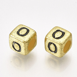 Letter O Acrylic Beads, Horizontal Hole, Metallic Plated, Cube with Letter.O, 6x6x6mm, 2600pcs/500g