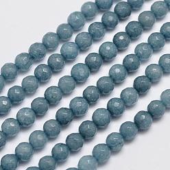 Malaysia Jade Natural Malaysia Jade Bead Strands, Imitation Aquarine, Round, Dyed, Faceted, Cadet Blue, 6mm, Hole: 0.8mm, about 63pcs/strand, 14.5 inch