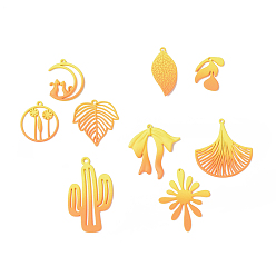 Naranja Rocíe encantos de la aleación pintadas, flor y hoja y lazo y cactus y luna, naranja, 21~44.5x15~33.5x1~2.5 mm, agujero: 1.2~1.5 mm, 18 PC / sistema