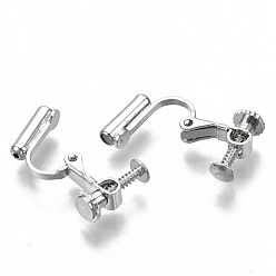 Real Platinum Plated Brass Screw Clip-on Earring Converters Findings, Spiral Ear Clip, for Non-Pierced Ears, Real Platinum Plated, 14x16x5mm, Hole: 0.6mm
