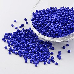 Azul Hornear bolas de semillas de vidrio de pintura, azul, 12/0, 1.5~2 mm, agujero: 0.5~1 mm, Sobre 3333 unidades / 50 g, 50 g / bolsa, 18bolsas/2libras
