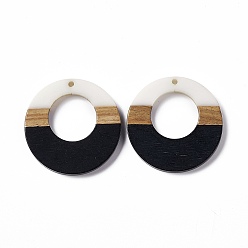 Черный Подвески из непрозрачной смолы и ореха, кольцо прелести, чёрные, 38x3.5 мм, отверстие : 2 мм