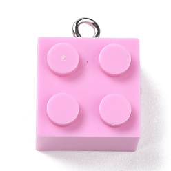 Pearl Pink Resin Pendants, with Platinum Iron Loop, Toy Bricks, Pearl Pink, 21x15.5x11mm, Hole: 2.6mm