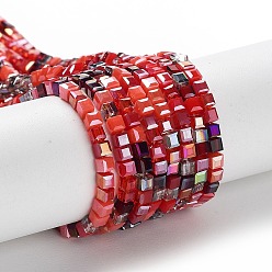 FireBrick Gradient Color Electroplate Glass Bead Strands, Segmented Multi-color, AB Color Plated, Faceted, Cube, FireBrick, 2.5x2.5x2.5mm, Hole: 0.8mm, about 82pcs/strand, 18.11 inch(46cm)