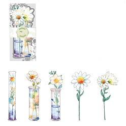 Blanc Floral 5pcs autocollants auto-adhésifs imperméables pour animaux de compagnie de fleurs, pour le scrapbooking, carnet de voyage, floral blanc, 100x45mm