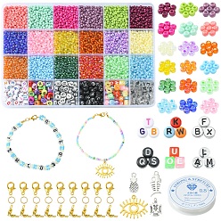 Mixed Color DIY Bracelet Necklace Making Kit, Including Round Glass Seed & Acrylic Letter Beads, Thunderbird & Pineapple & Butterfly Alloy Charms & Clasps, Mixed Color