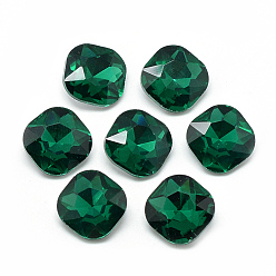 Verdemar Señaló hacia cabujones de diamantes de imitación de cristal, facetados, espalda plateada, plaza, verde mar, 10x10x4.5 mm