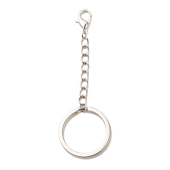 Platinum 304 Stainless Steel Keychain, with Iron Twisted Chains Curb Chains, Zinc Alloy Lobster Claw Clasps, Platinum, 8.9cm