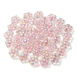 Pink Perlas de acrílico transparentes iridiscentes arco iris chapado uv, dos tonos, flor, rosa, 15.5x16x9 mm, agujero: 3 mm