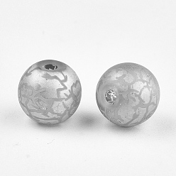 Argent Perles en verre electroplate, givré, ronde avec motif, argenterie, 8~8.5mm, Trou: 1.5mm