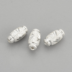 Silver 925 Sterling Silver Beads, Textured, Oval, Silver, 6x3mm, Hole: 0.5mm