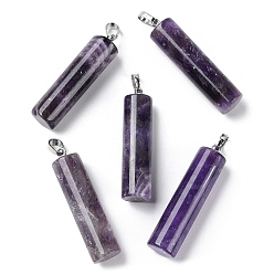 Amethyst Natural Amethyst Pendants, Column Charms with Platinum Plated Brass Snap on Bails, 40.8~42x10~10.5mm, Hole: 7.2x4.2mm